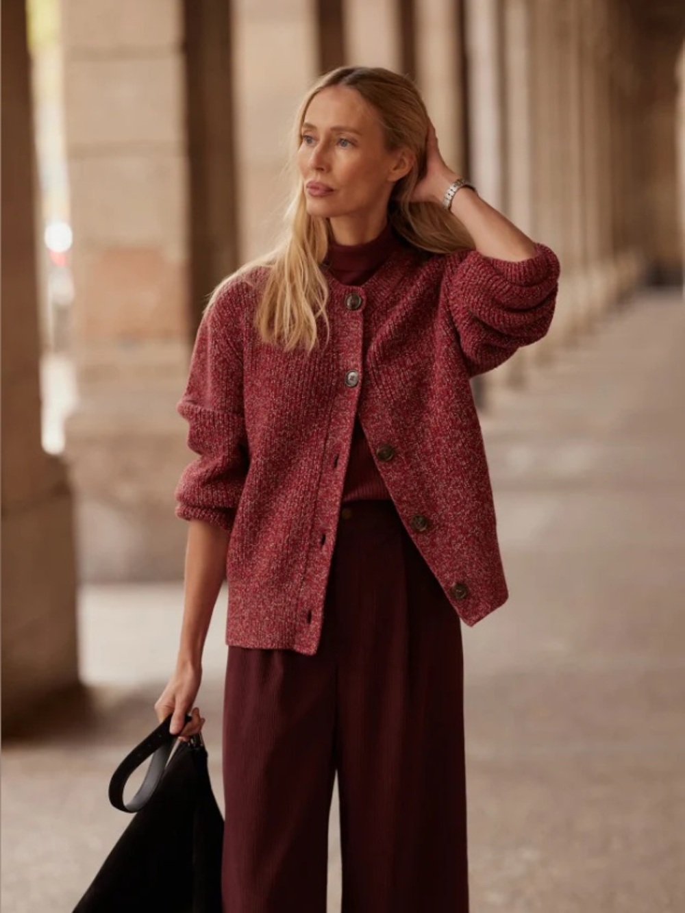 Varley | Patricia Rib Cardigan | Large | Red Flocked